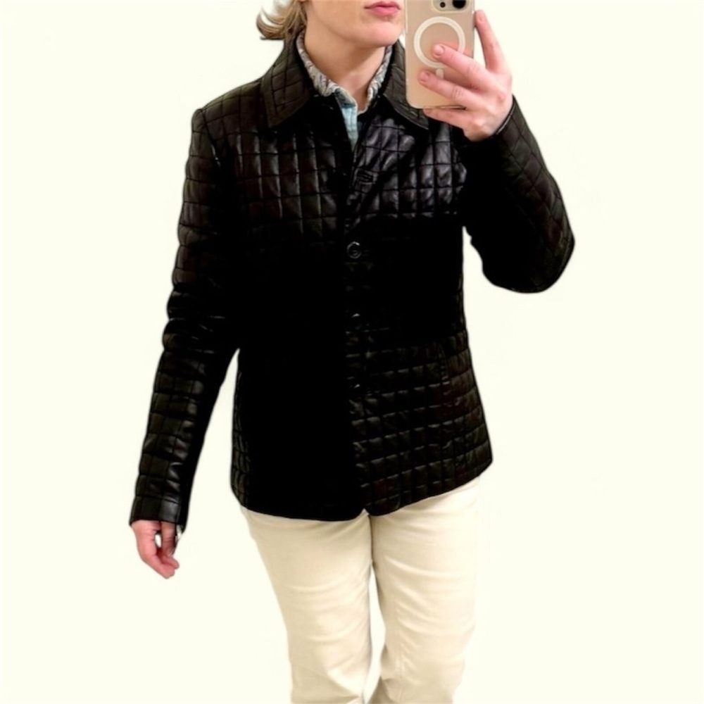 Pendleton Black Quilted Leather Buttoned Long Sle… - image 8